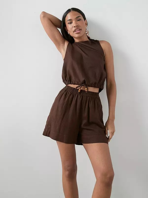 The Very Collection Linen Shorts Co-Ord - Brown | Very (UK)