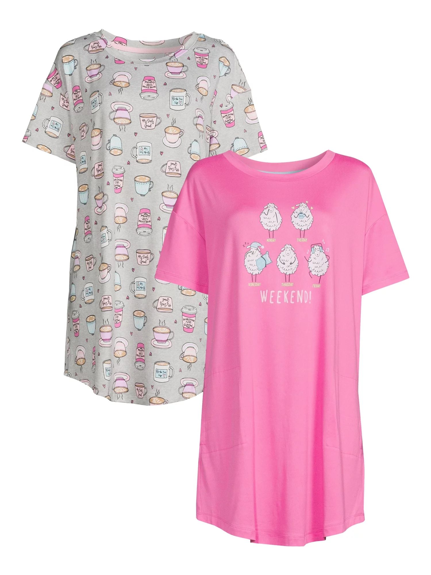 Secret Treasures Women's and Women's Plus Short Sleeve Sleepshirts, 2-Pack | Walmart (US)