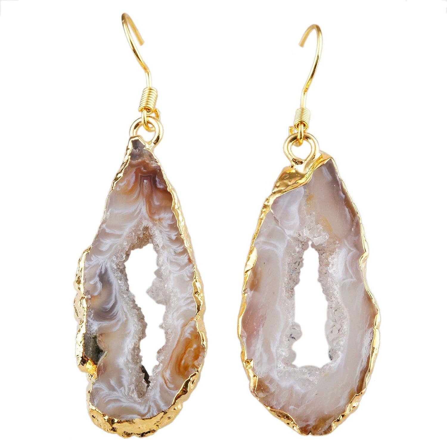 SUNYIK Natural Gemstone Quartz Geode Drusy Crystal Dangle Earrings for Women | Amazon (US)