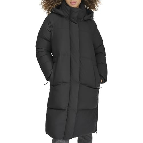 Levi's Women's Cloud Puff Hooded Midlength Puffer Jacket, Black, Medium | Amazon (US)
