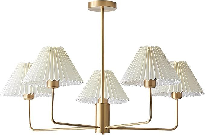 KCO Lighting 5-Lights White Pleated Fabric Pendant Light Mid Century Modern Brushed Gold Sputnik ... | Amazon (US)