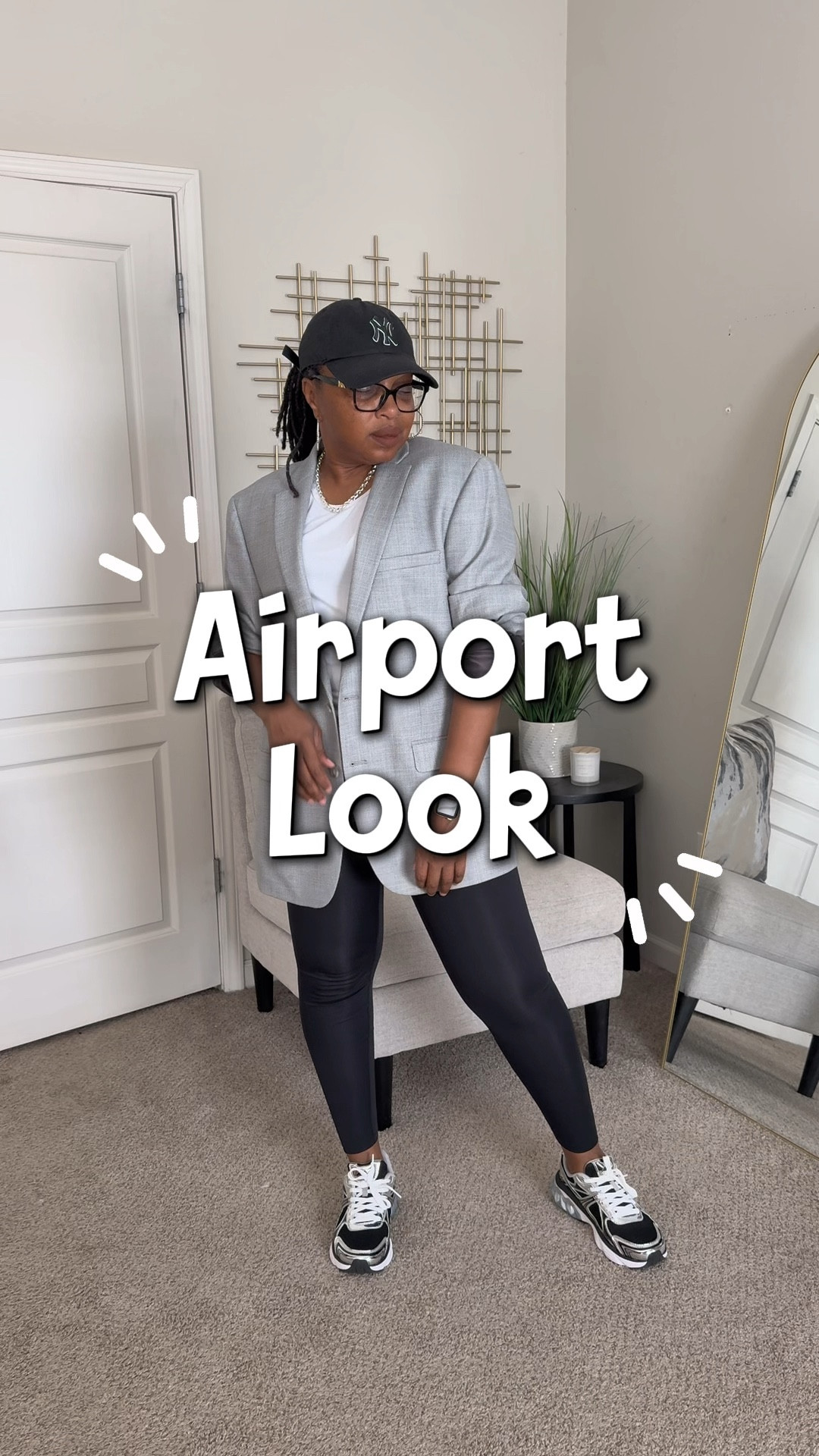 Stylish and comfortable airport ready look!  Simple tee, leggings and sneakers with an oversized blazer.

#LTKTravel #LTKootd