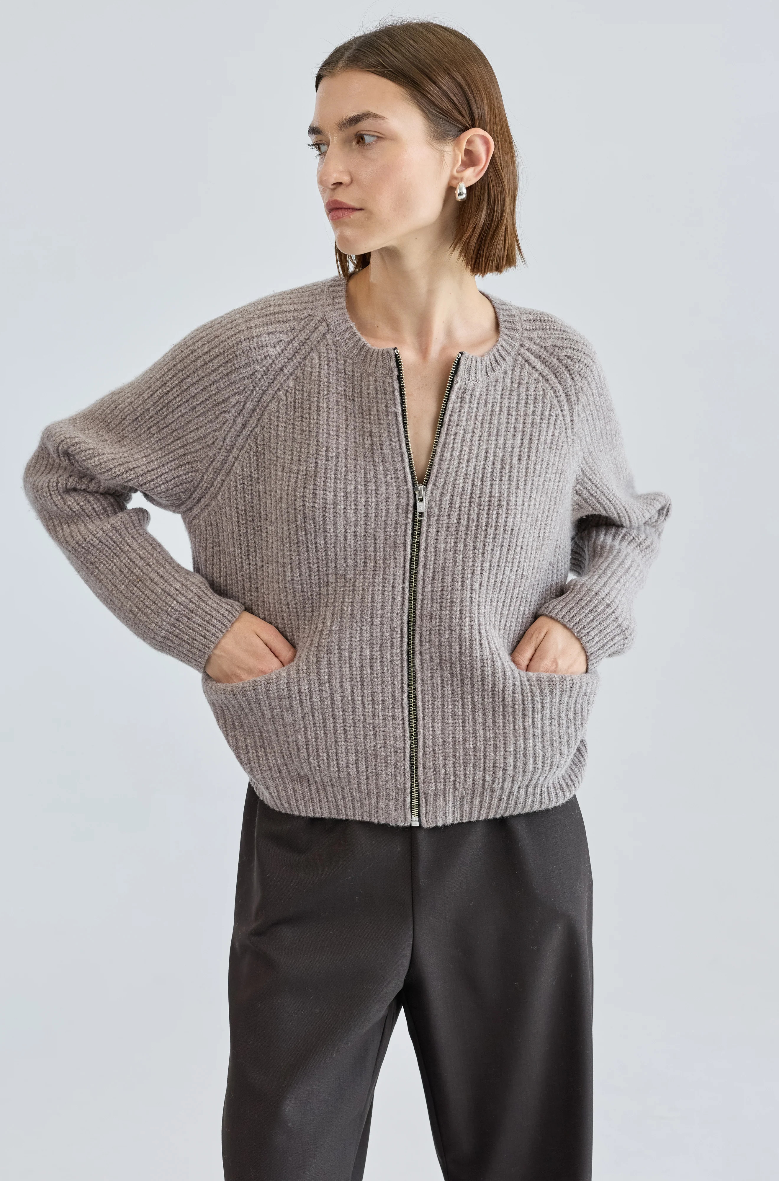 Knit Zip Up Cardigan | Almina Concept