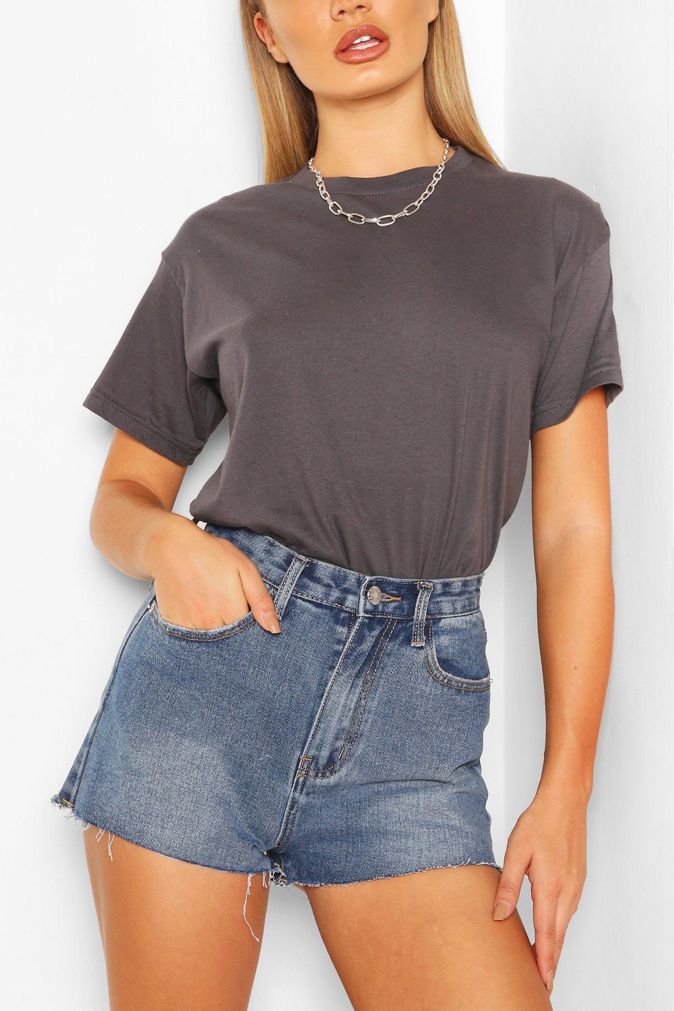 Vintage Wash Raw Hem Jean Shorts | Boohoo.com (US & CA)