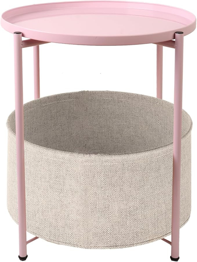 Fixwal Round Side Table with Fabric Storage Basket, Metal Small Bedside Table Nightstand with Rem... | Amazon (US)