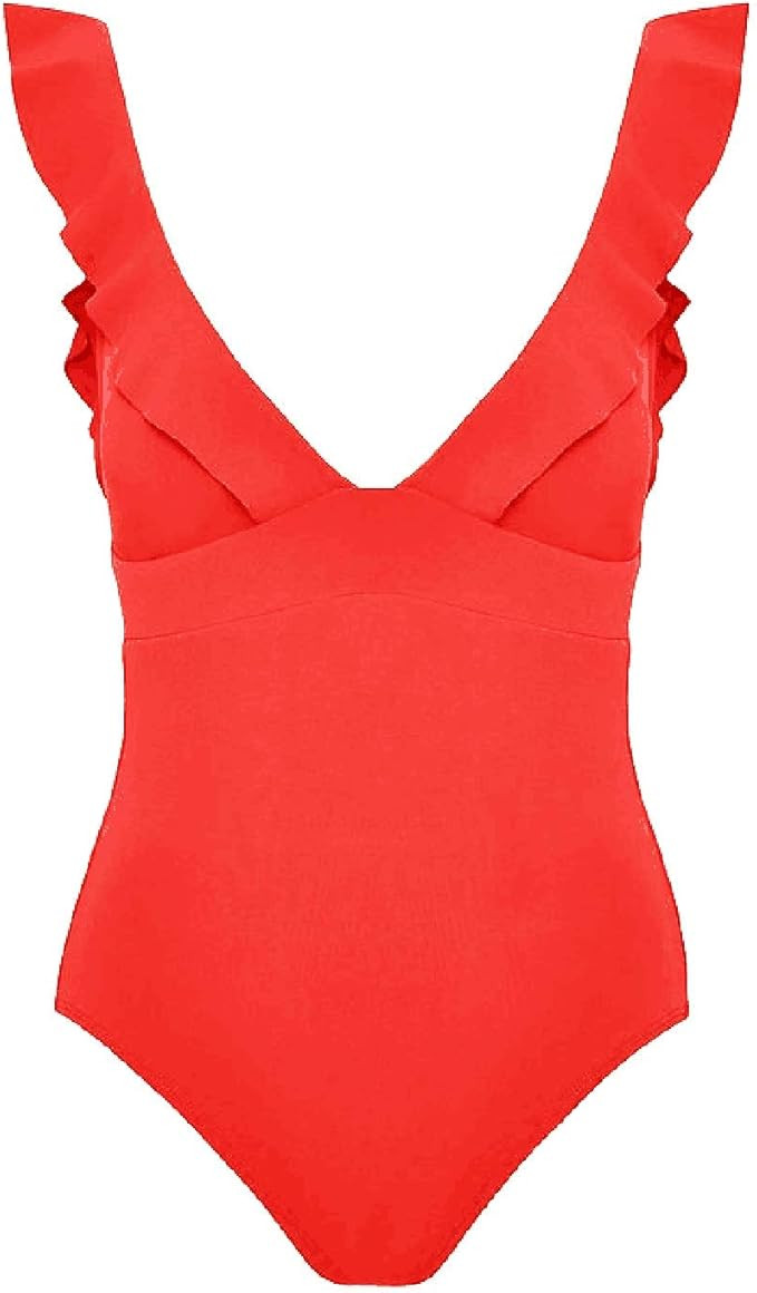 Soyml Women's One Piece Swimsuit Ruffle Solid Monokinis Tummy Control Swimwear with Criss Cross T... | Amazon (US)