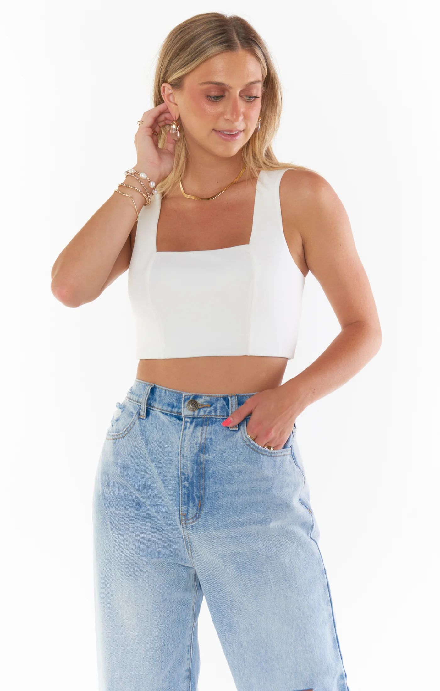 Ansley Crop Top ~ White Stretch | Show Me Your Mumu