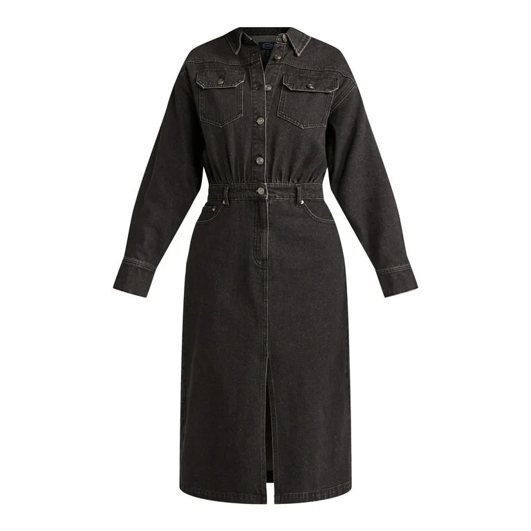 Scoop Women's Midi Denim Shirt Dress, Sizes XS-XXL | Walmart (US)