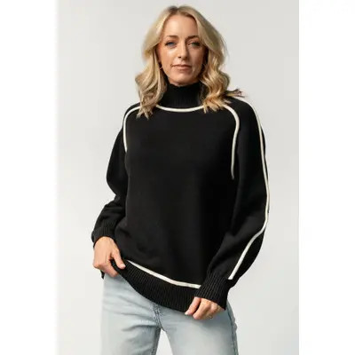Baltic Børn Harrington Sweater in Black + Cream at Nordstrom, Size X-Large | Nordstrom