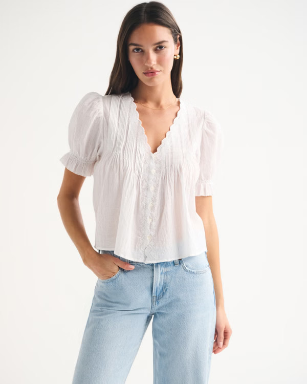 Short-Sleeve Button-Through Blouse | Abercrombie & Fitch (US)