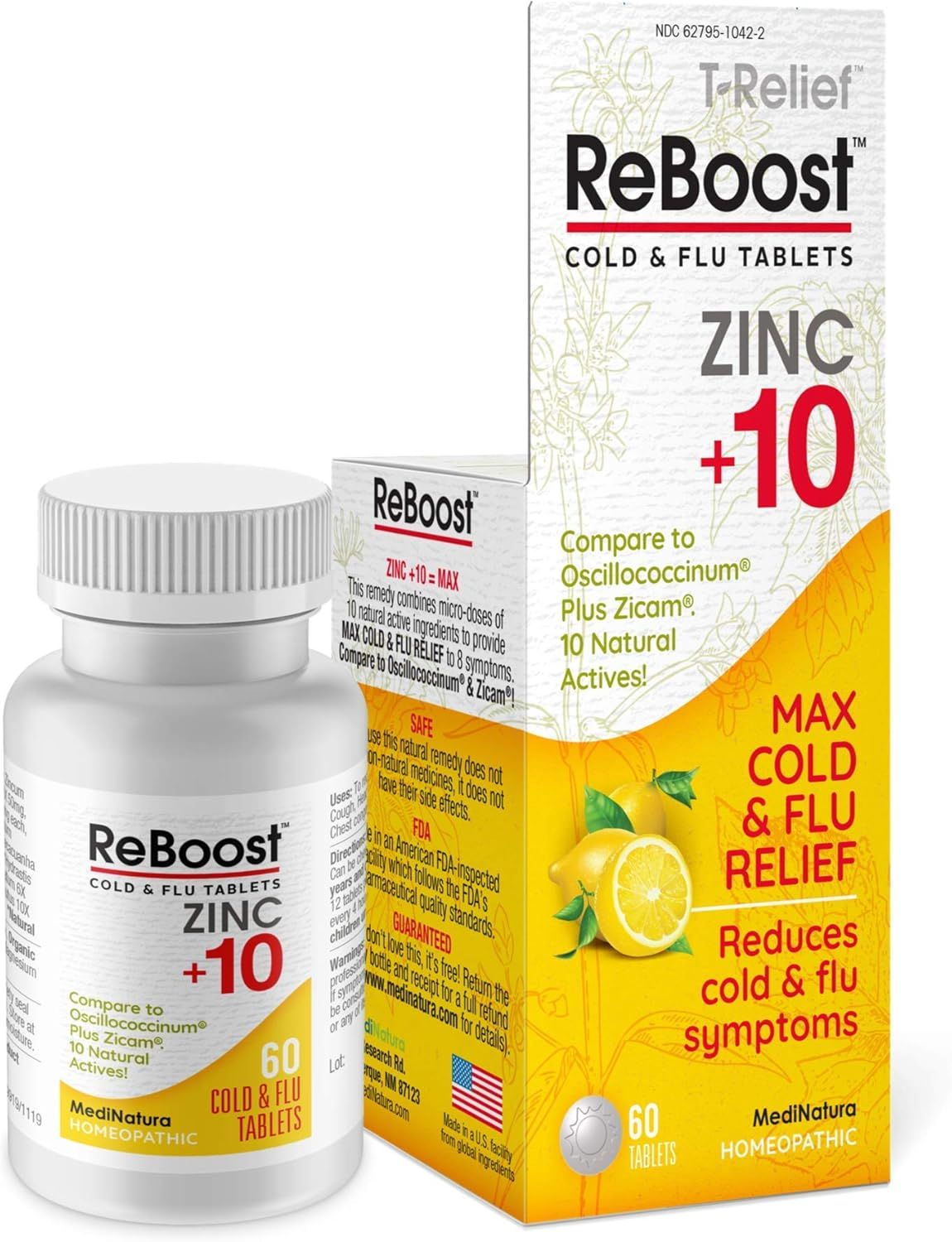 MediNatura ReBoost Zinc +10 - MAX Cold & Flu Symptom Relief - 60 Tabs - Lemon | Amazon (US)