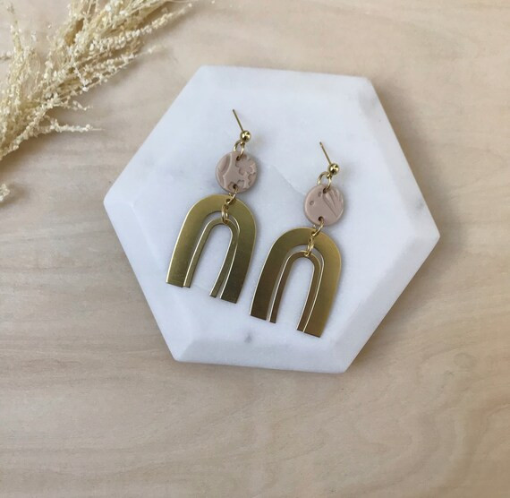 Brass Earrings/ Polymer Clay Earrings/ Floral Earrings/ Boho Earrings/ Bohemian Jewelry/ Bridal J... | Etsy (US)