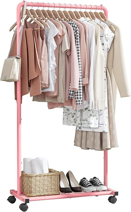 Clothes Rack - Clothing Rack with Storage Mesh Shelf & Casters, Heavy-Duty Metal Clothing Rack fo... | Amazon (US)