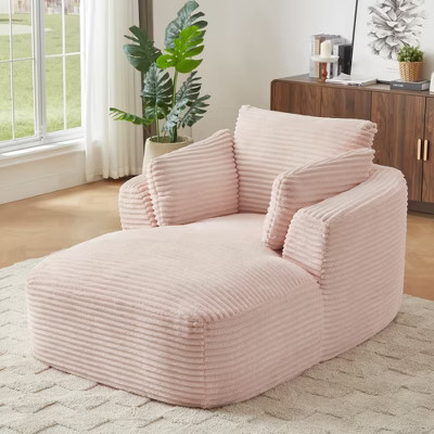 KTMBDW Chaise Lounge Indoor, Chaise Lounge Chair with Armrests, Corduroy Upholstered Plush Sofa Bed Lazy Chair for Living Room, Pink | Target