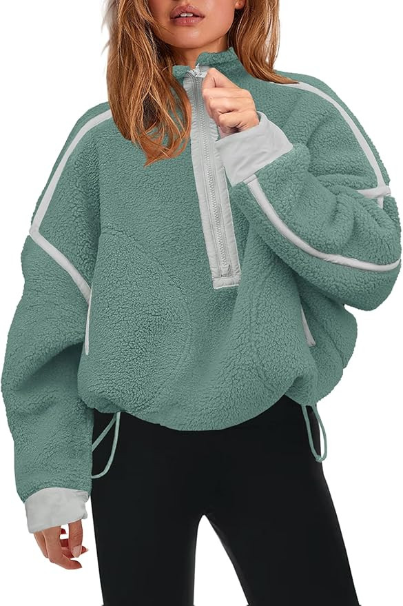 Panadila Womens Half Zip Sherpa Fleece Pullover Soft Oversized Sweatshirt with Pockets Warm Fuzzy... | Amazon (US)