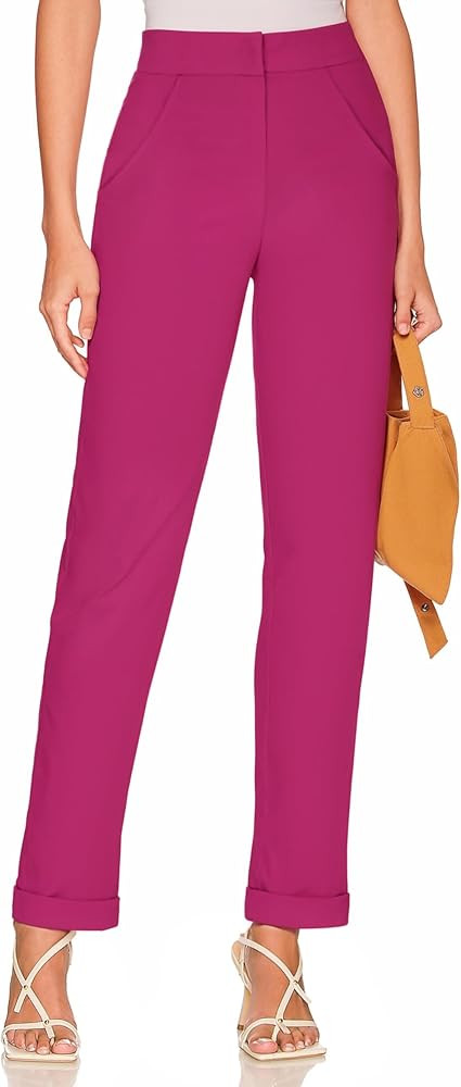 Hybrid & Company Women's High Waist Lightweight Solid Long Pants Elegant Office Trousers | Amazon (US)