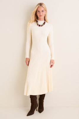 Cream Ribbed Knit Corey Midi Dress | Tuckernuck (US)