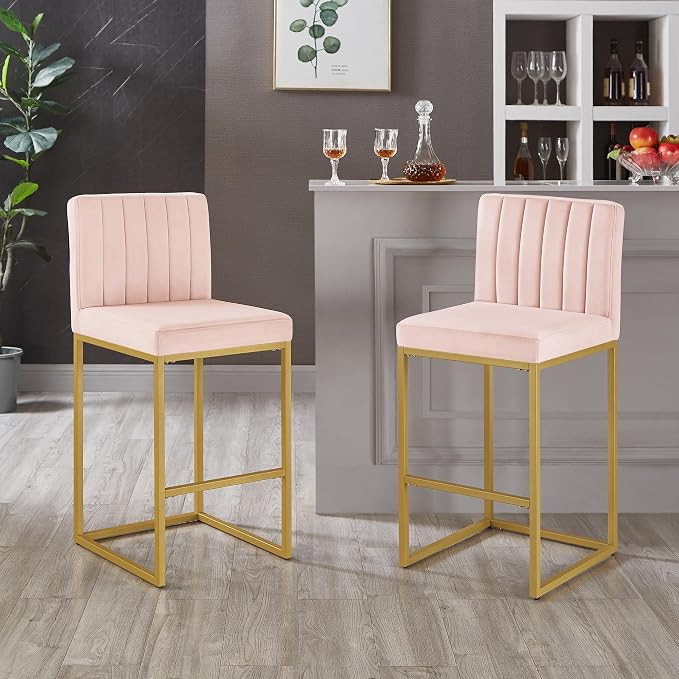 GDFStudio Modern Counter Height Bar Stools Set of 2, Upholstered Velvet Bar Chairs with Full Back... | Amazon (US)