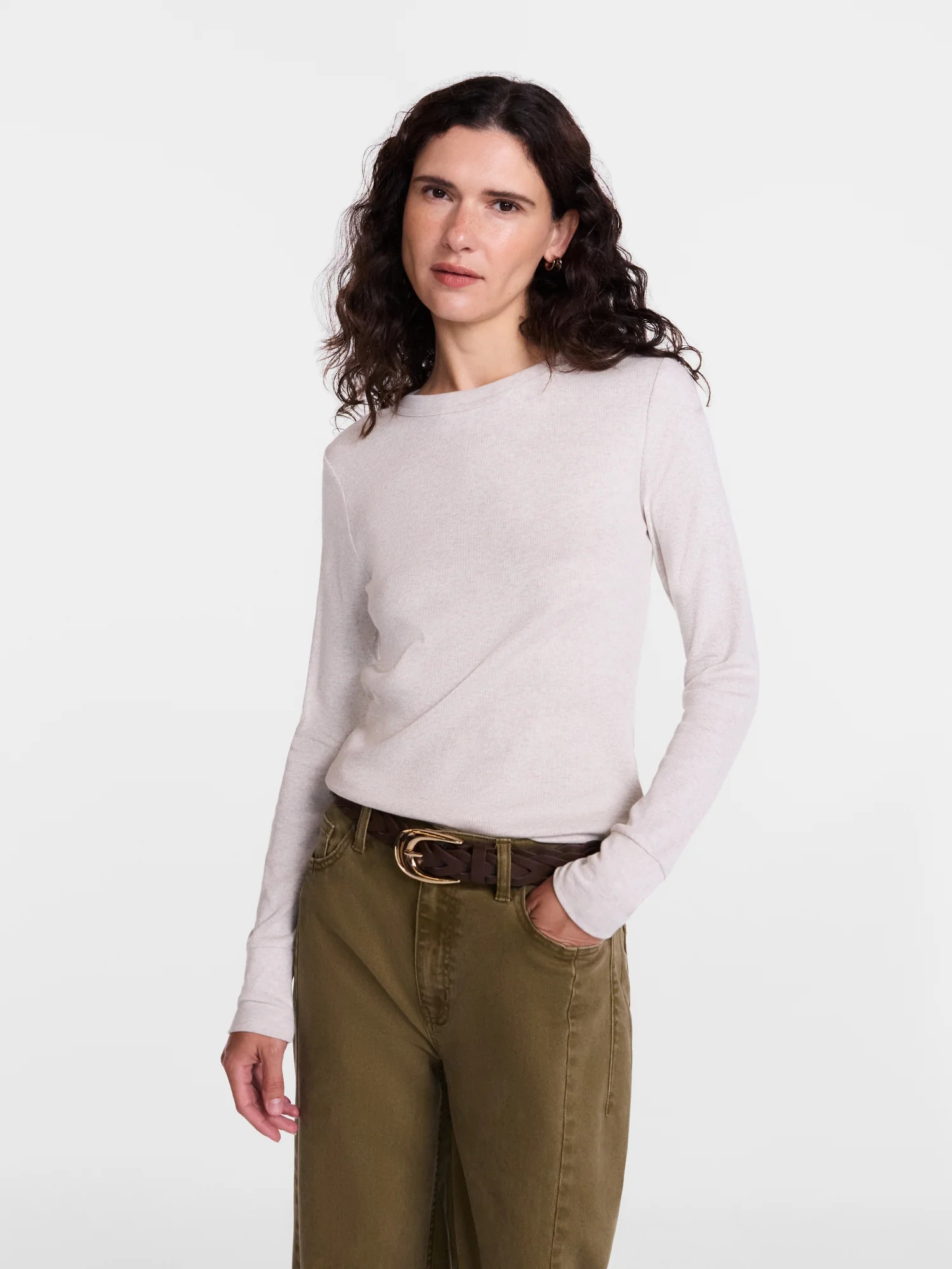 Scenario Women's and Women's Plus Rib Tee with Long Sleeves, Sizes XS-4X | Walmart (US)