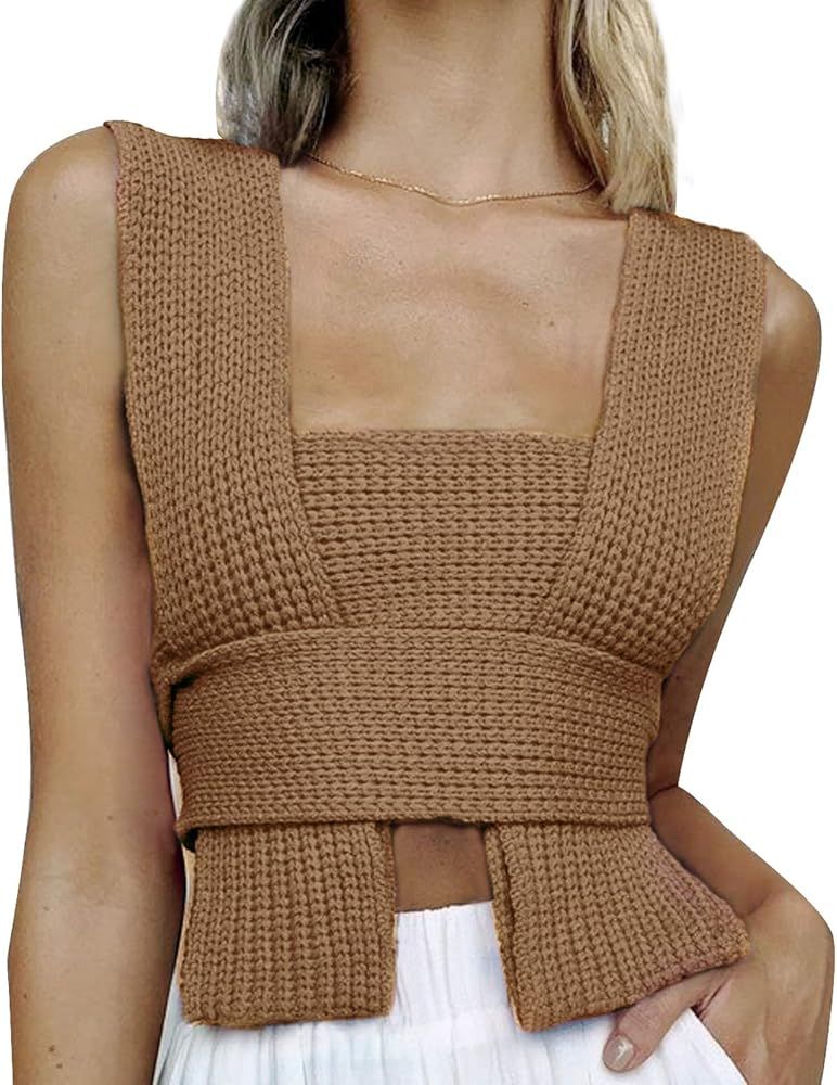 Women's Irregular Vest DIY Knitted Sweater Vest Y2k Knitwear Crop Tank Top Multiple Styles of Wea... | Amazon (US)