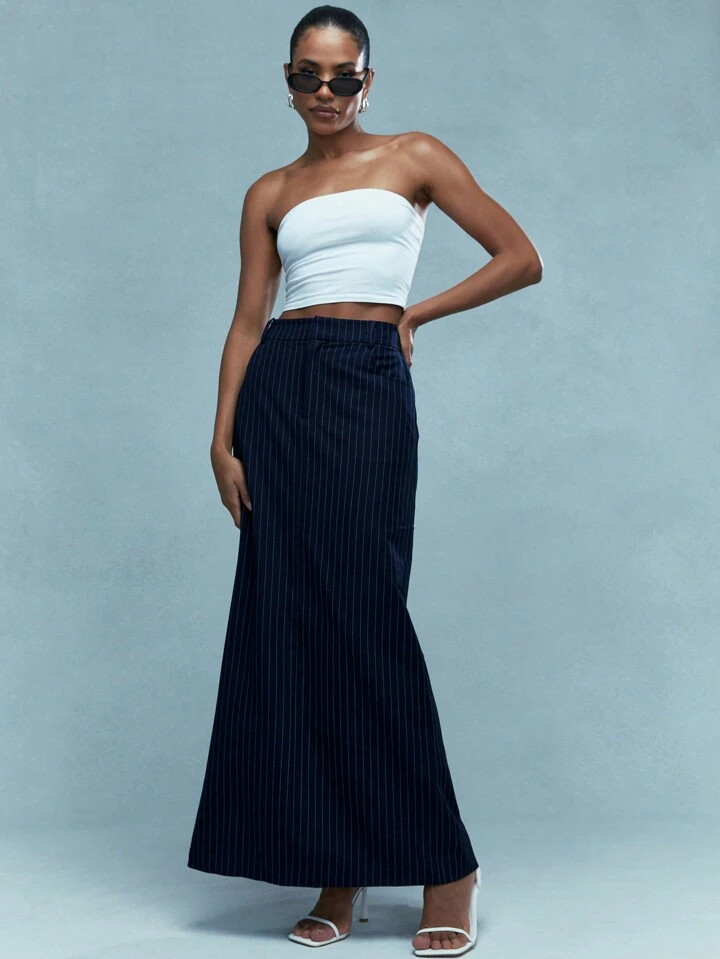 MISSGUIDED Tailored Pinstripe Maxi Skirt With Back Slit | SHEIN