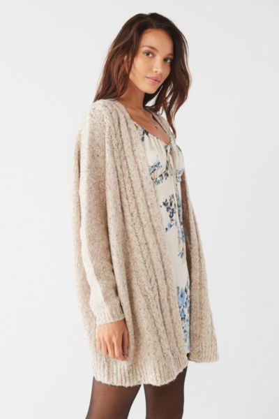 UO Kimono Cable Knit Cardigan - Taupe XS at Urban Outfitters | Urban Outfitters US