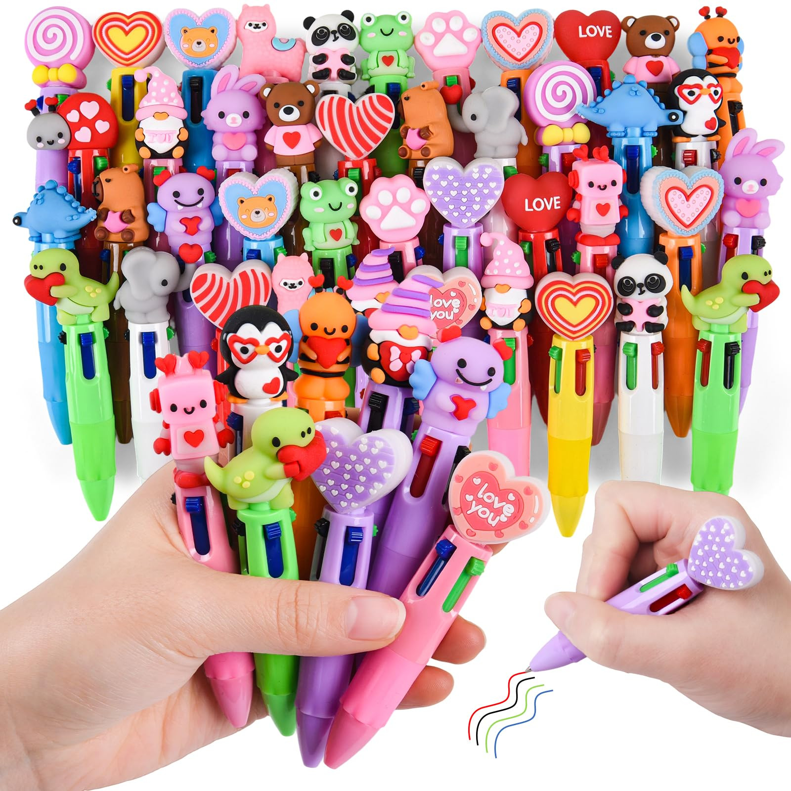 LiYiQ 50 Pcs Valentine's Day Animal Colorful Multicolor Pen in One Cartoon Cute Fun Cute Pens Bul... | Amazon (US)
