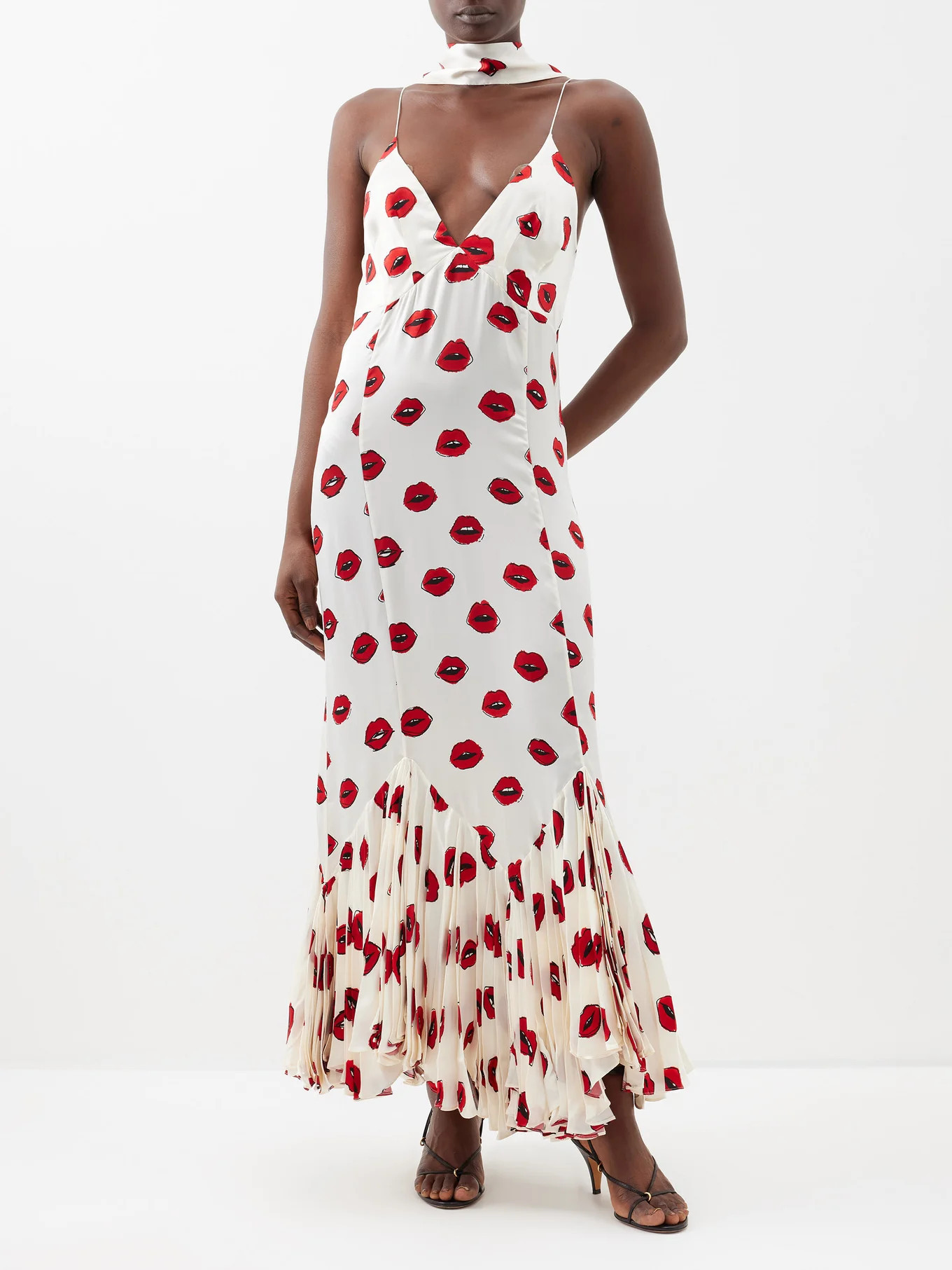 Candita lips-print flared-hem cupro dress | Matches (US)