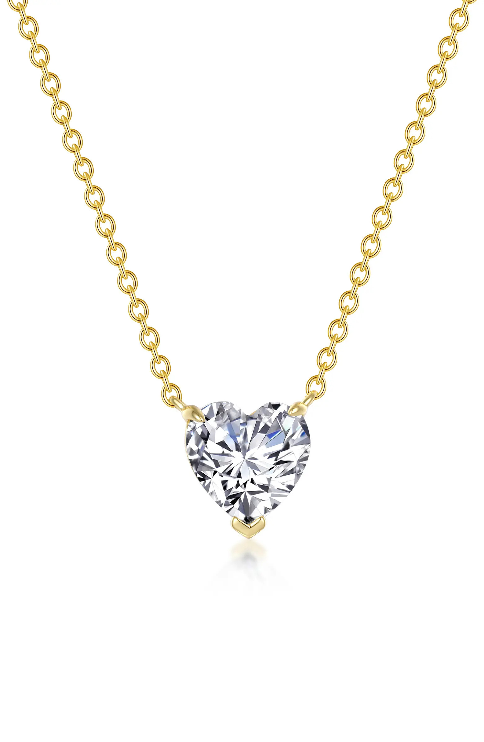 Simulated Diamond Solitaire Heart Pendant Necklace | Nordstrom