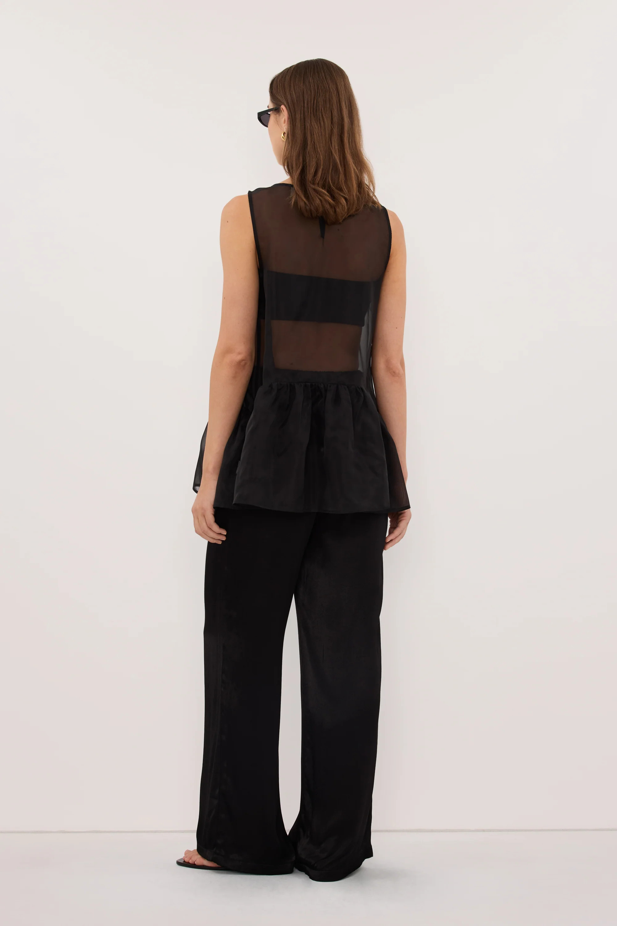 SIAN BLACK ORGANZA DROP WAIST TOP | DISSH