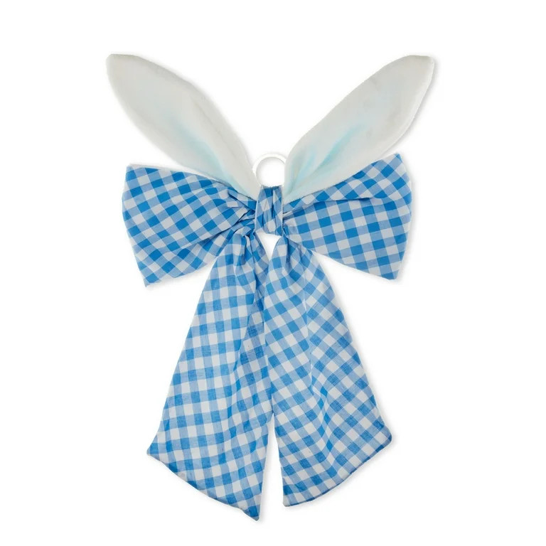 Easter Blue Plaid Bow with Bunny Ears Decor, 24 in, by Way To Celebrate | Walmart (US)