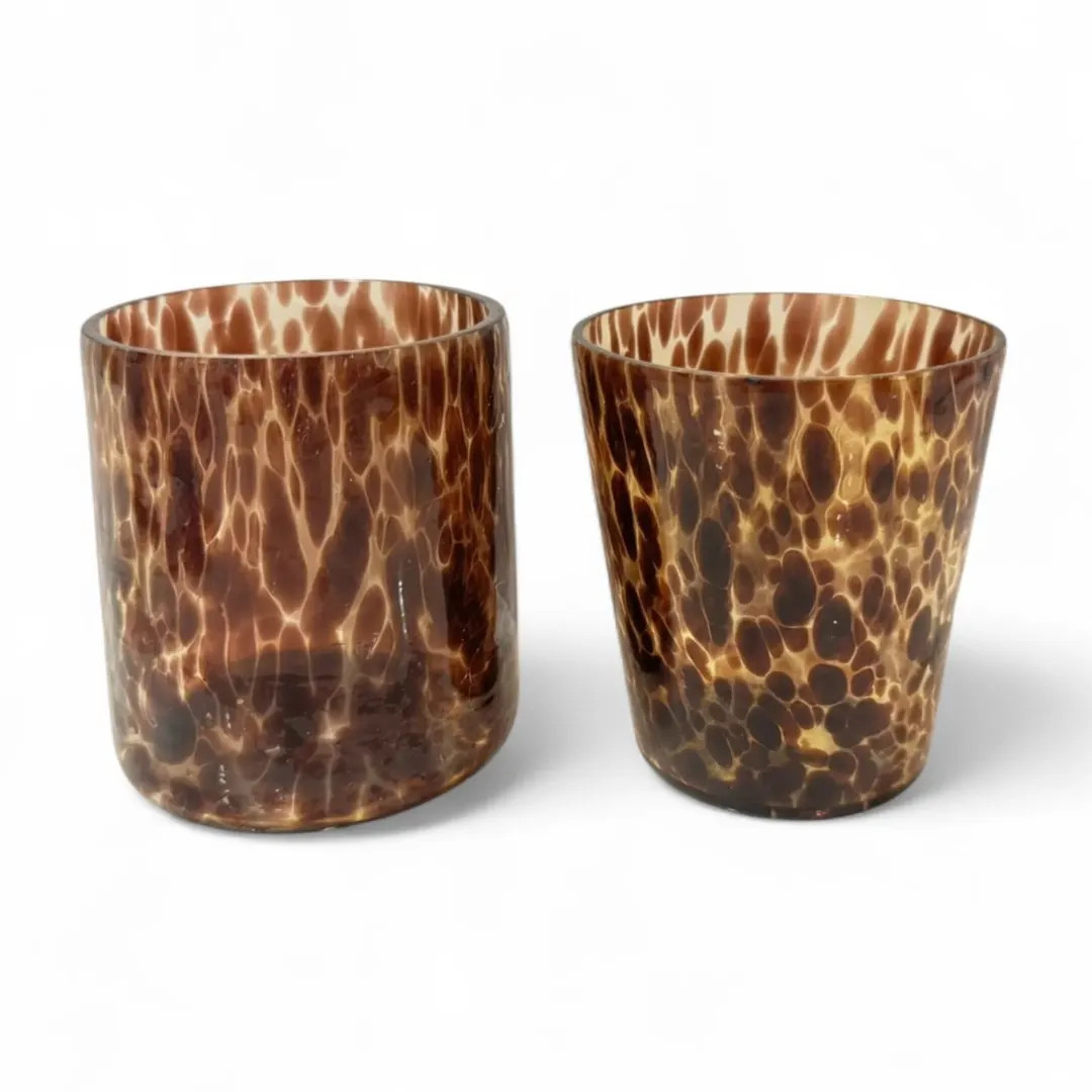 2 Handblown Tortoiseshell Glass Tumblers Brown Amber Speckled Art Glass Cups | Etsy (US)