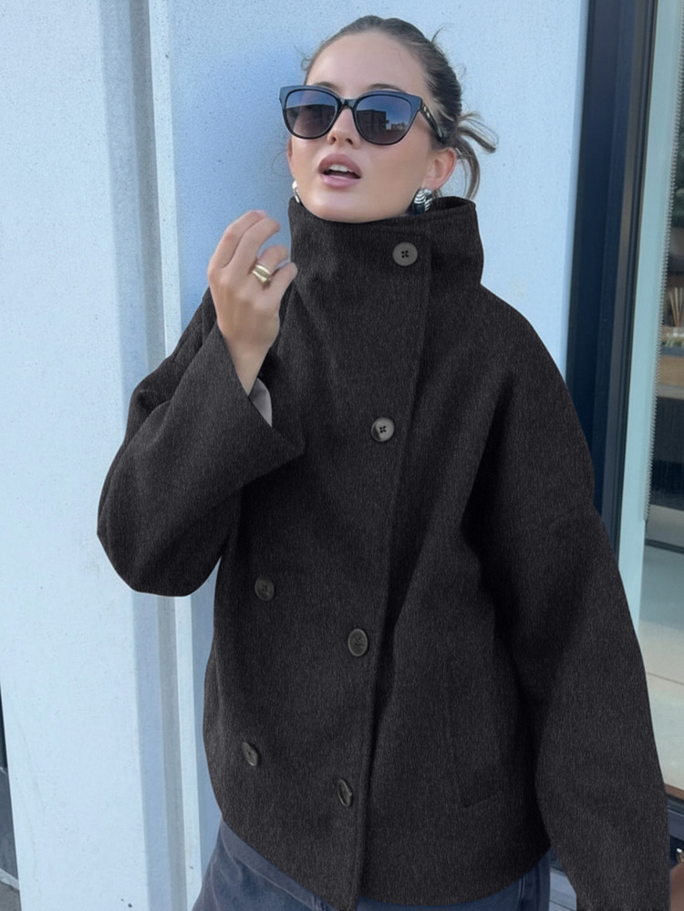 Vintage Doppelreiher Stehkragen Damen Jacke, Pendler Mantel Für Frauen, Winteroutfit | SHEIN