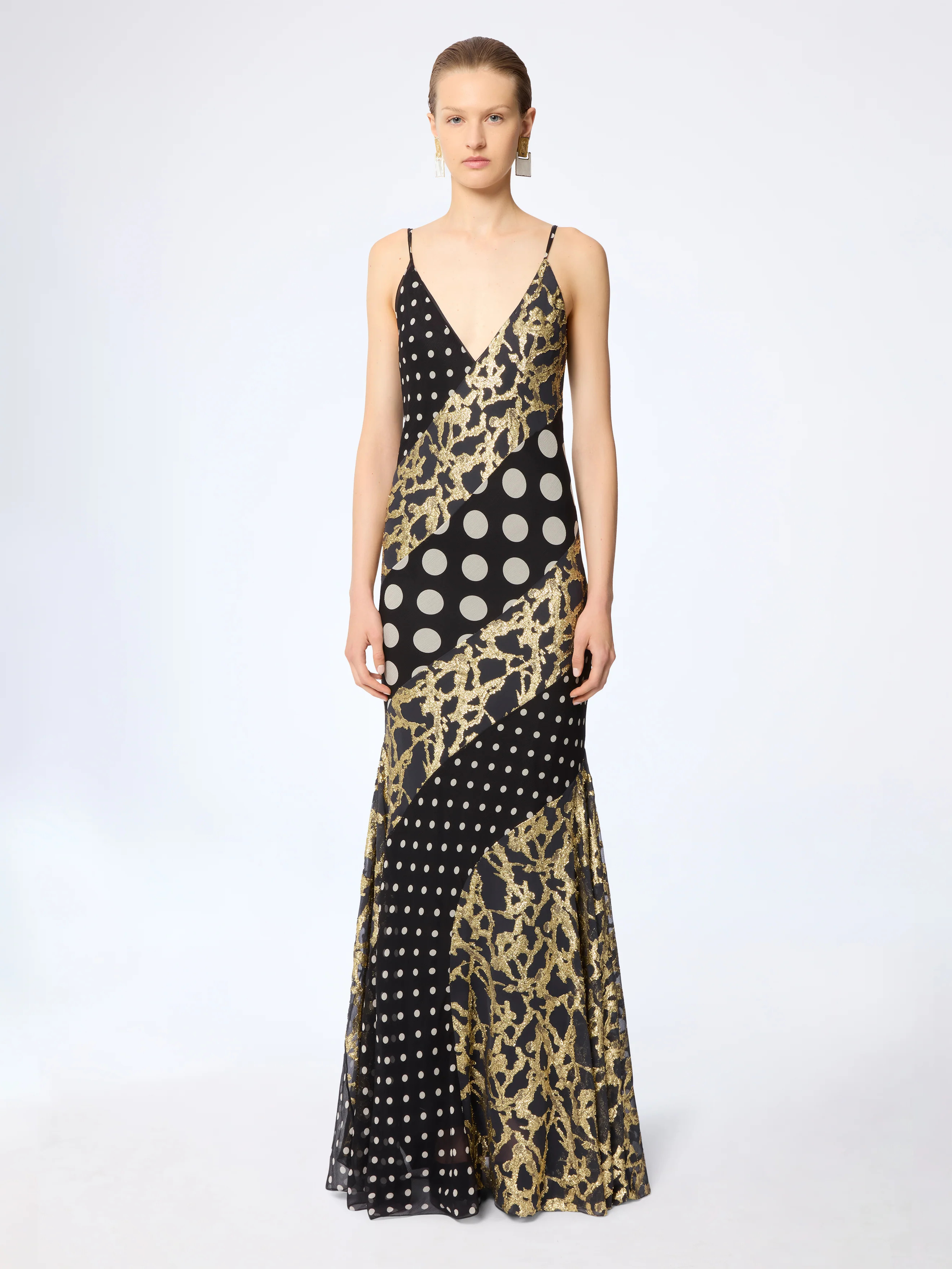 Marbled Gold Satin Dress in Marble Gold - Nina Ricci | Nina Ricci
