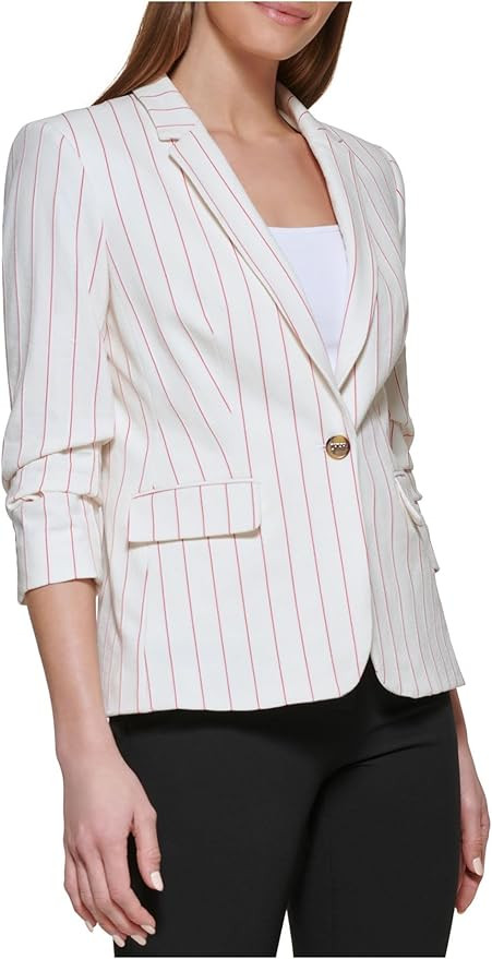 DKNY Petite Striped One Button Blazer Whitehibiscus 10P | Amazon (US)