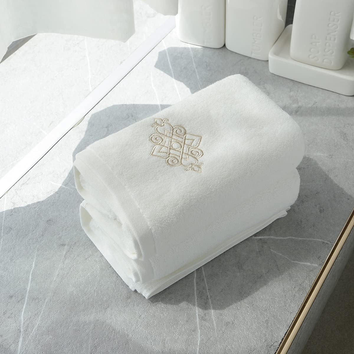sense gnosis White Luxury Hand Towel Set of 2 Super Thick 100% Cotton Soft Highly Absorbent Embroidered Decorative Hand Towel for Bathroom Home Hotel Spa 13 x 29 Inch | Amazon (US)