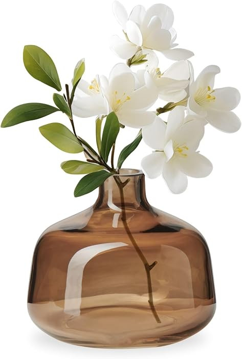 Torre & Tagus Belle Mouth Blown Art Glass Vase for Flowers - 4" Tall Clear Light Brown Colorful Vase, Handmade Small Brown Vases for Home Decor, Brown Bud Vases as Decorative Shelf Decor or Wedding | Amazon (US)