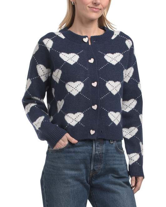Heart Argyle Cardigan | TJ Maxx