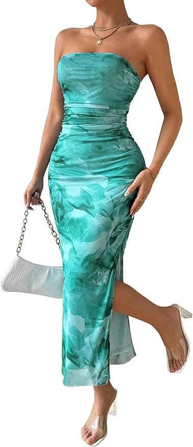 Women's Summer Strapless Dresses 2025 Maxi Bodycon Tube Top Dress Floral Beach Vacation Clothes f... | Amazon (US)