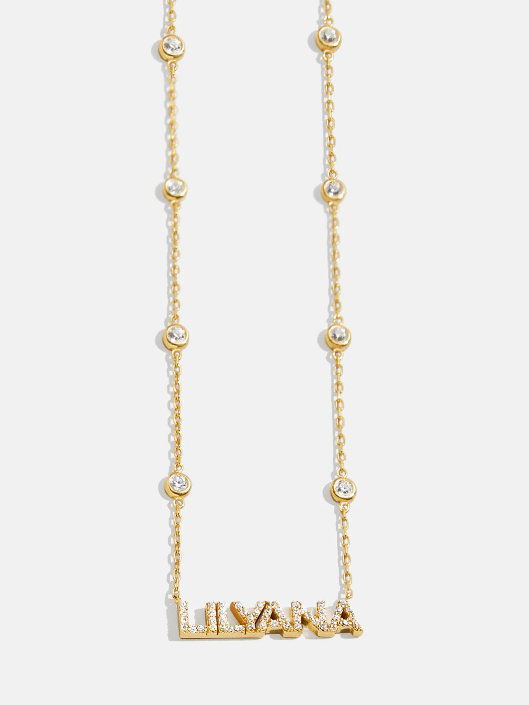 Yasmine 14K Gold Custom Nameplate Necklace - Gold/Pavé | BaubleBar