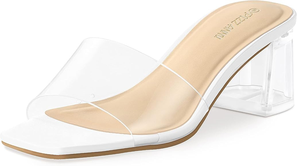 PIZZ ANNU Women's Square Open Toe Heels Sandals Low Block Chunky Heeled Sandal Slip on Mules Comf... | Amazon (US)