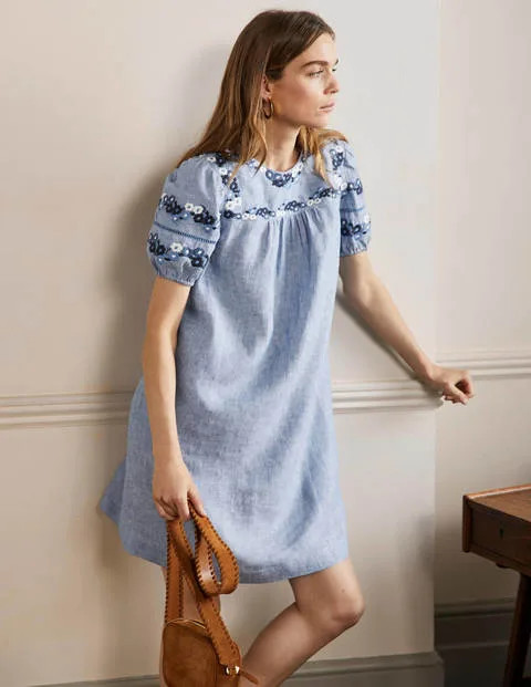 Embroidered Linen Shift Dress | Boden (US)