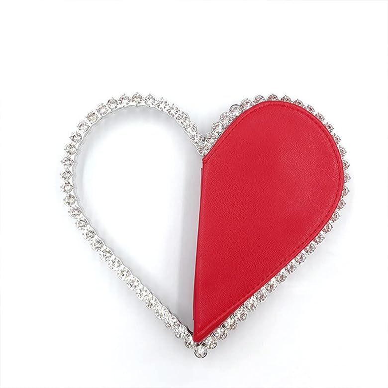 Cute Mini Heart Shape Evening Clutch Bag, Rhinestone Diamond Frame Wedding Party Purse Handbag for W | Amazon (US)
