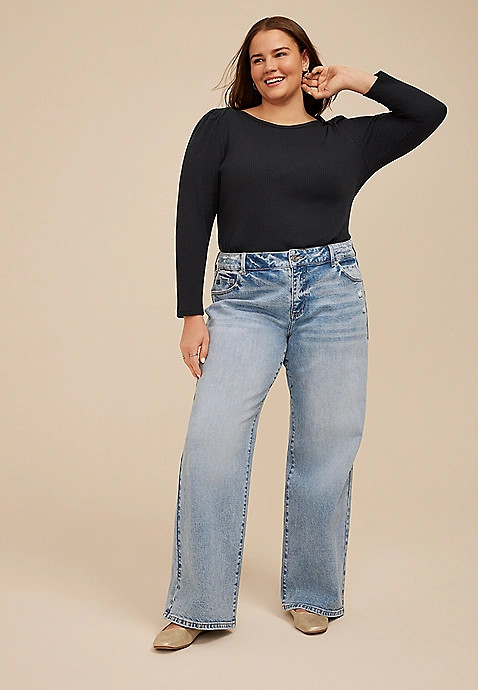Plus Size KanCan™ High Rise Ripped Wide Leg Jean | Maurices