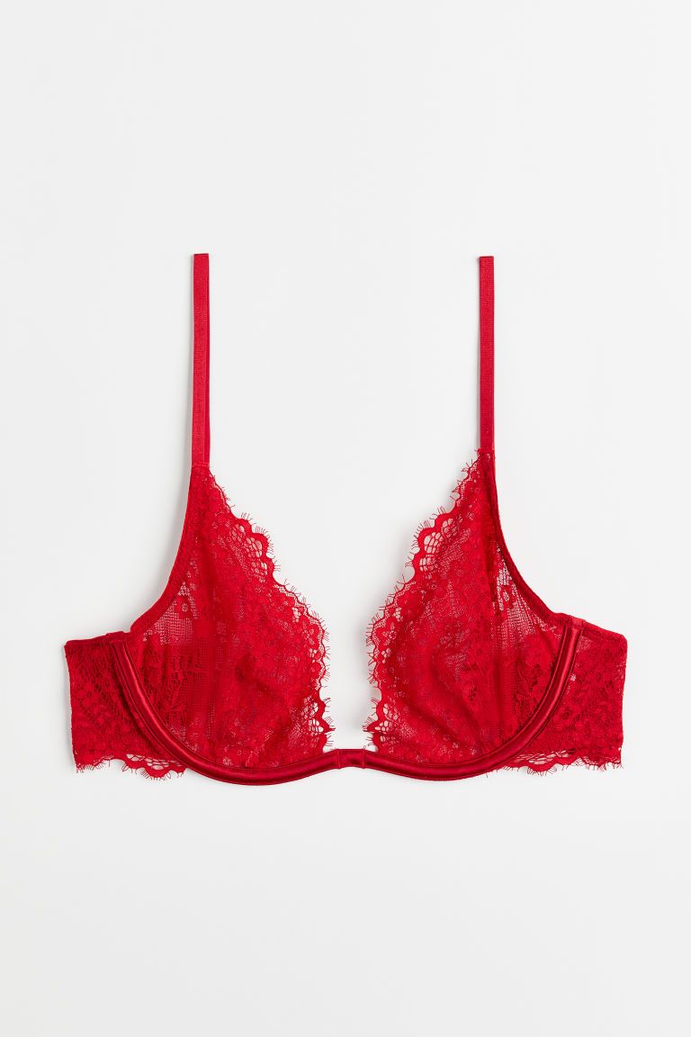 H & M - Non-padded Underwire Lace Bra - Red | H&M (US + CA)