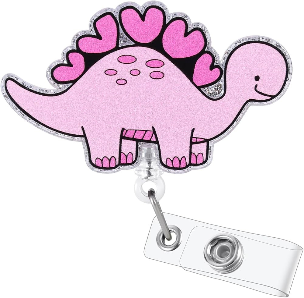Valentine's Day Pink Dinosaur Badge Reel, Cute Nursing Badge Reel, Retractable ID Badge Holder Cl... | Amazon (US)