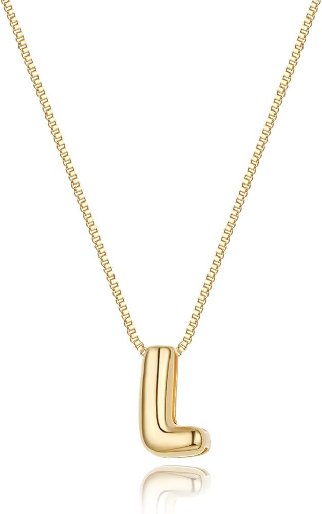 Bubble Initial Necklaces Dainty Gold Letter Necklace 14K Gold Plated Cute Name Choker Necklaces f... | Amazon (US)