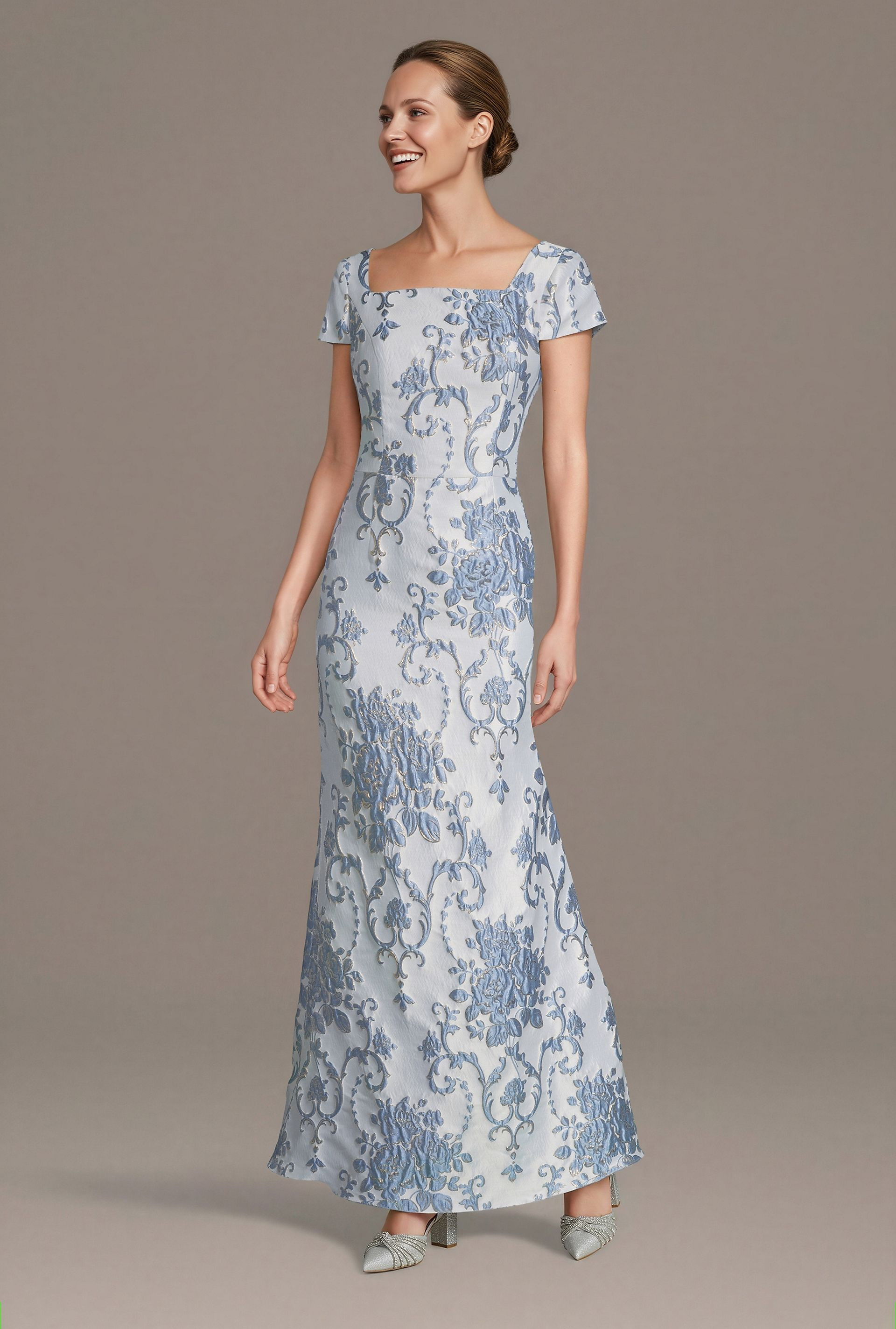 Short Sleeve Brocade Mermaid Dress | David's Bridal