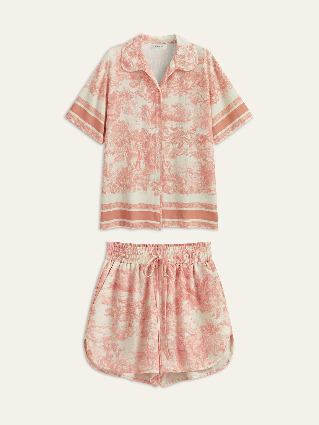 Printed Contrast Trim Shorts Sets | Commense