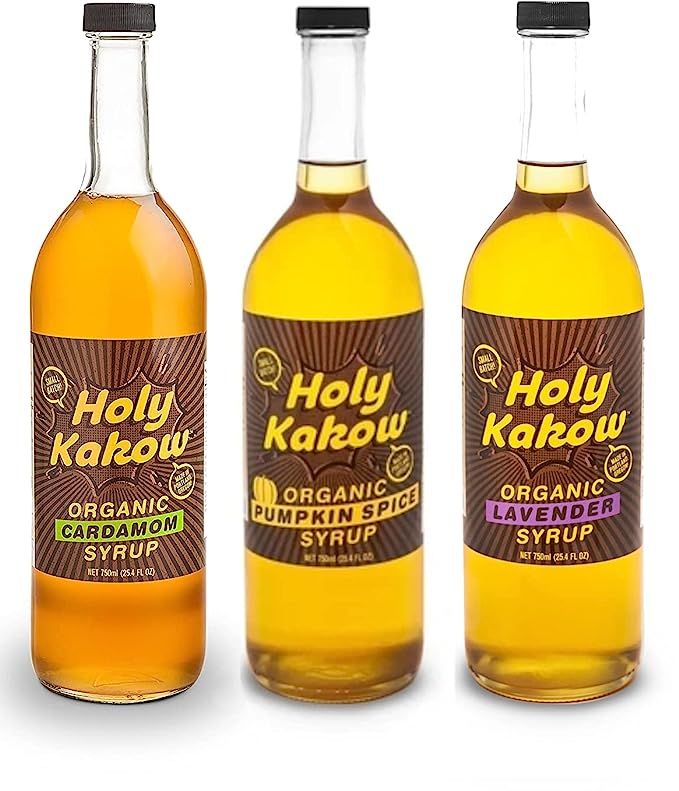 Holy Kakow Cafe Organic Syrup Variety Pack- Pumpkin Spice, Cardamom, Lavender- 750mL Glass Bottle... | Amazon (US)